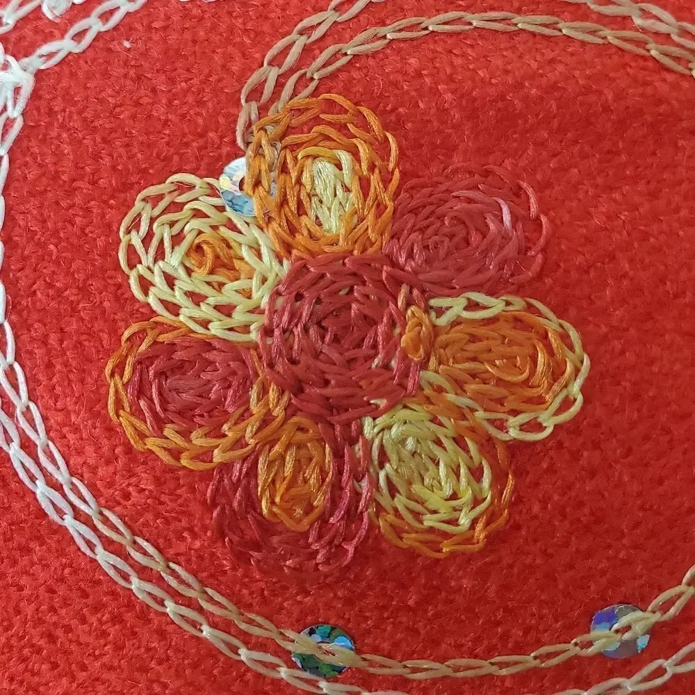 HANDMADE Embroidered Sequined Designed Red Shawl
